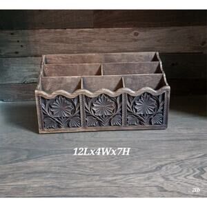 Vintage Lerner Faux carved wood desk organizer mail holder